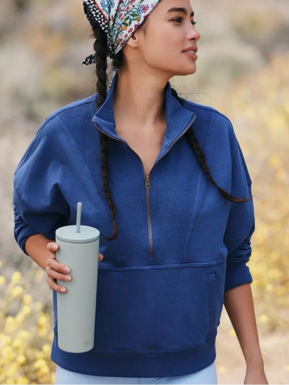 Free People Movement Adeline Half-Zip Pullover Sweatshirt Blue Athletic Size M